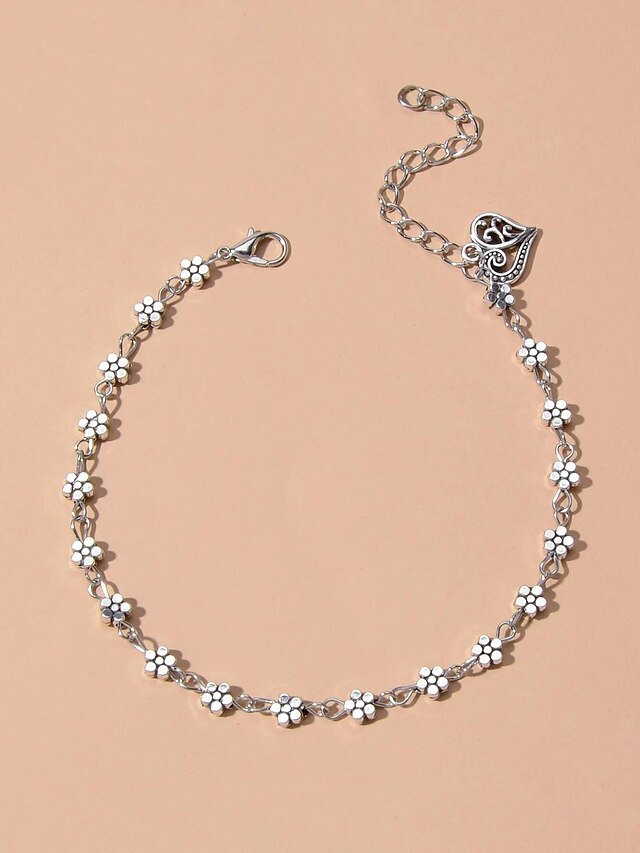 Ankle Bracelet Personalized Stylish Simple Women's Body Jewelry For Party Evening Gift Classic Alloy Heart Flower Silver 1pcs